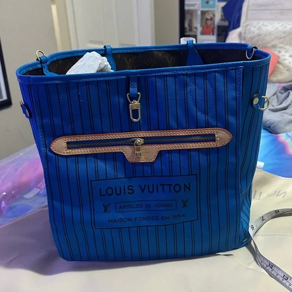 Monogram Canvas Tote with Bright Blue Trim - Picture 6 of 6